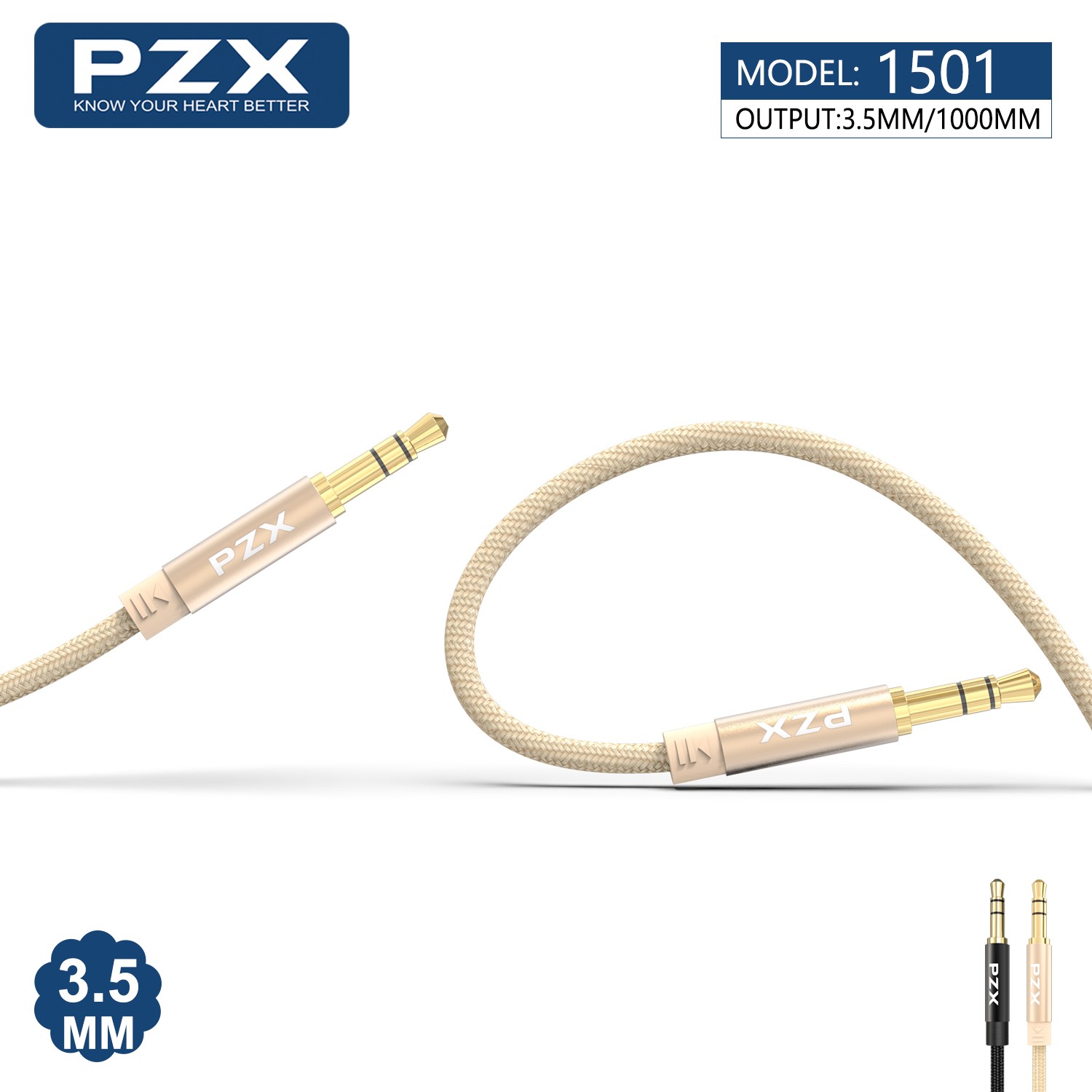 Кабел PZX 3.5мм М към 3.5мм 1м 1501