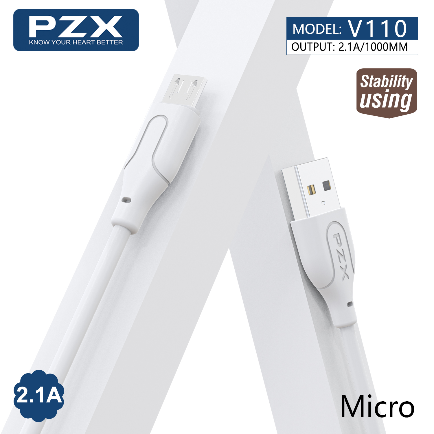 Кабел Micro USB PZX V110 2.1A 1м