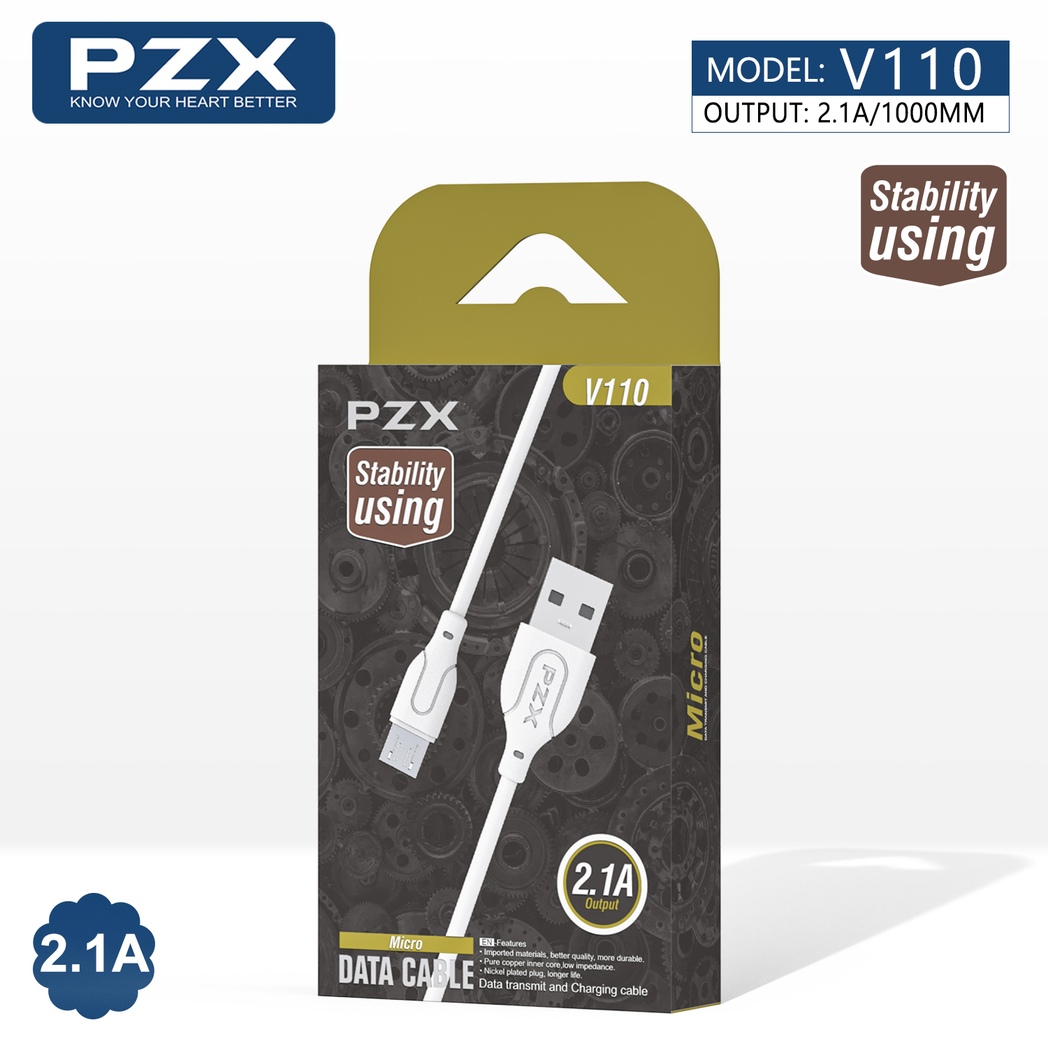 Кабел Micro USB PZX V110 2.1A 1м