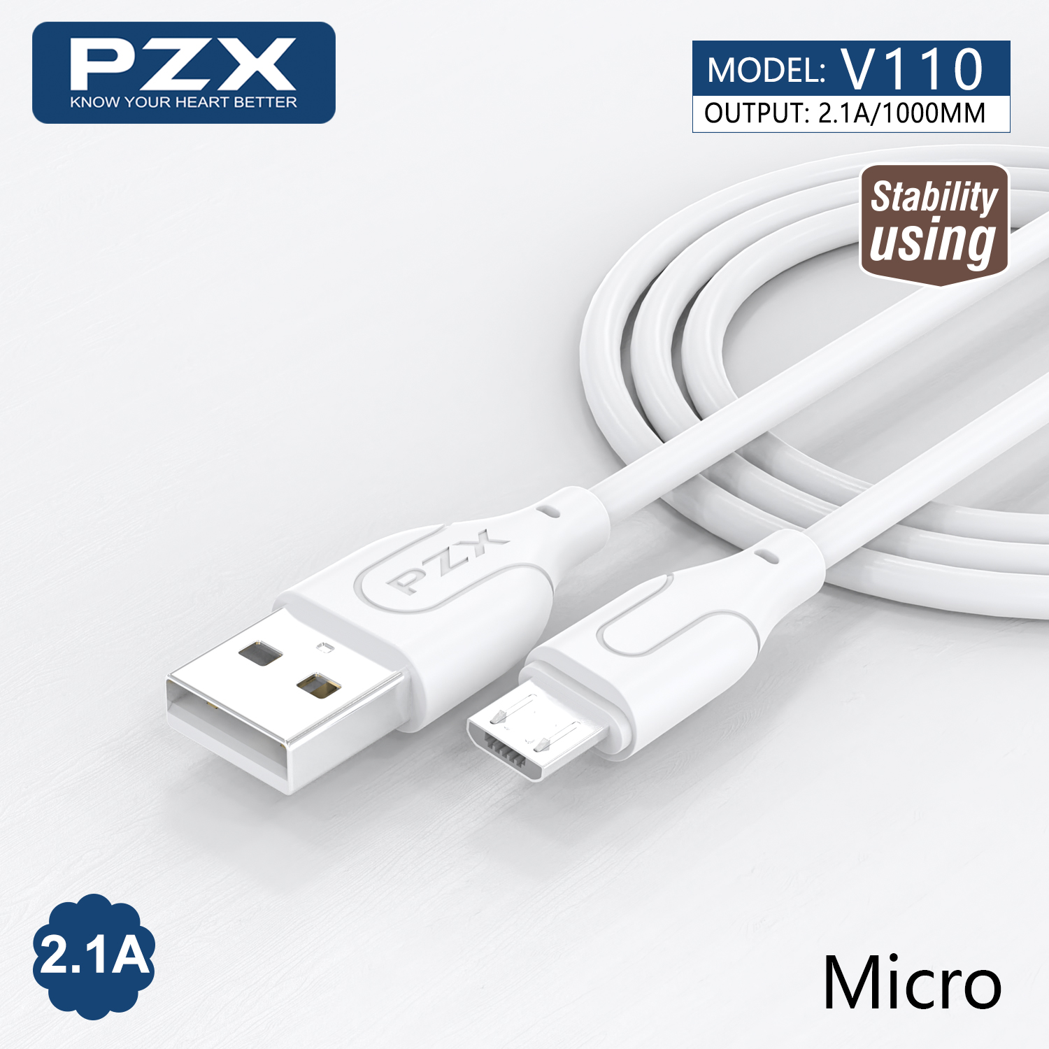 Кабел Micro USB PZX V110 2.1A 1м