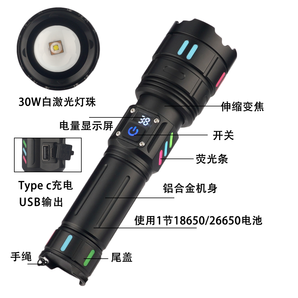 Мощен тактически фенер Фенер A07 26650 батерия