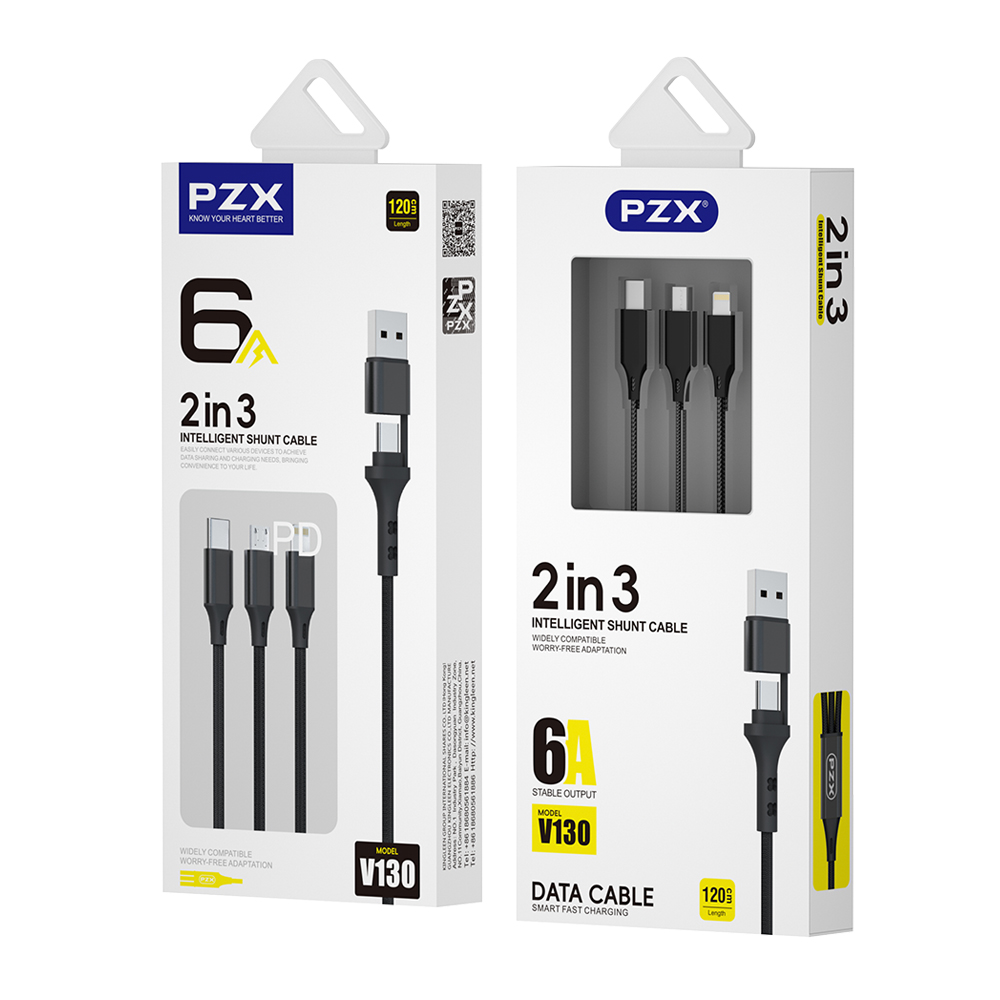 Kабел комбиниран 2 в 3 PZX V130 USB Micro USB,Type C, lightning