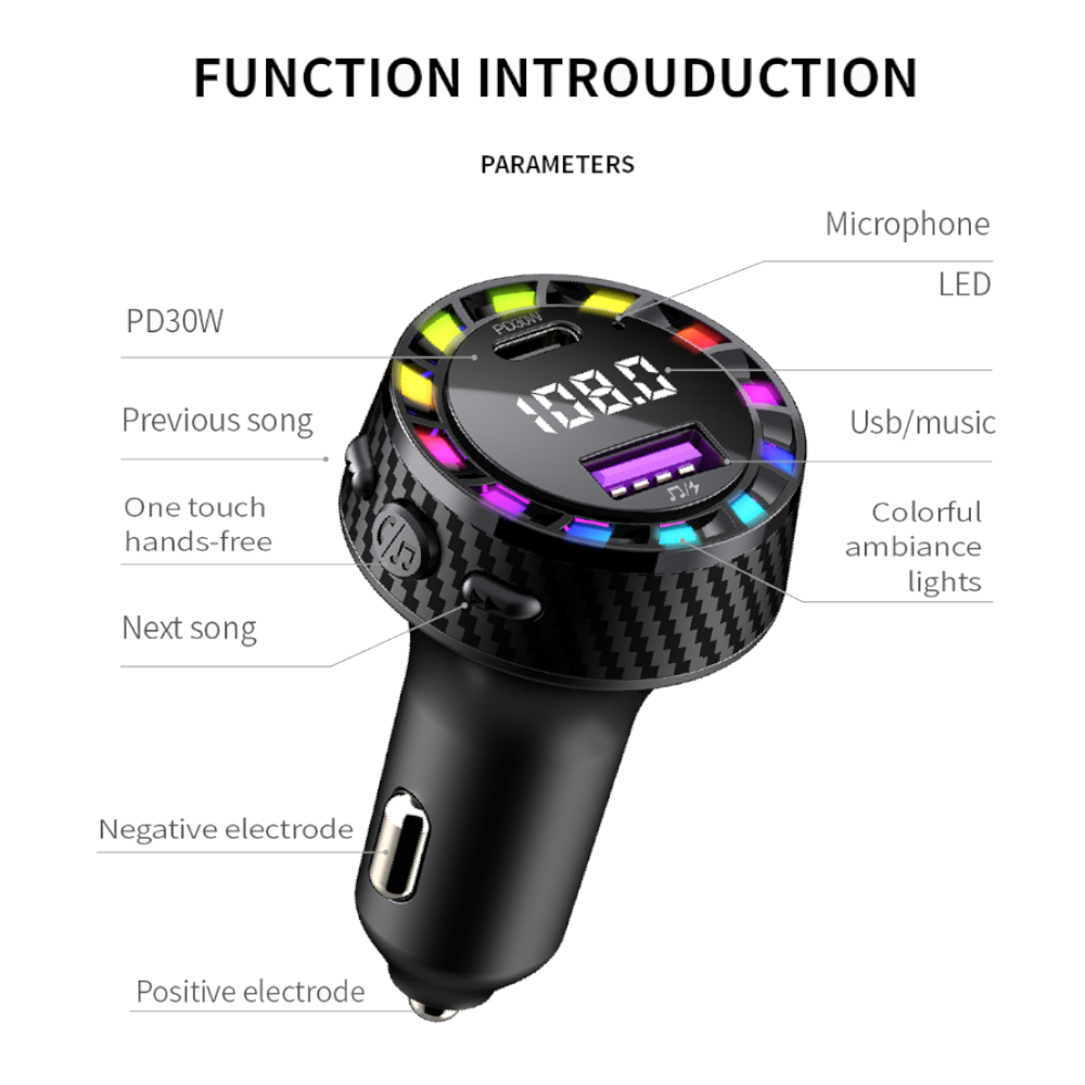 FM Трансмитер Bluetooth C55 + PD 30W