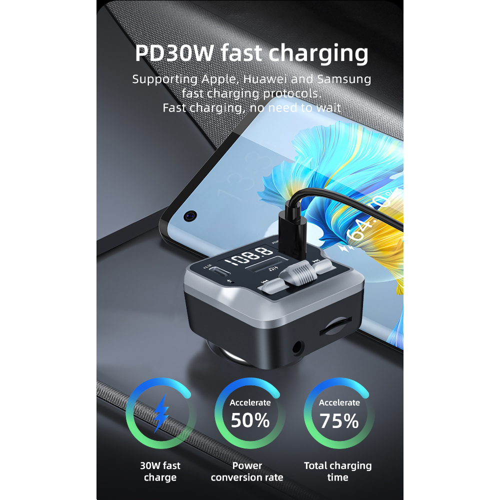 FM Трансмитер Bluetooth C64+ PD30W