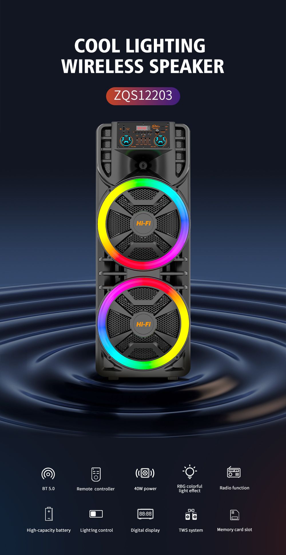 Караоке Bluetooth колона модел ZQS12203 2x12inch 40W