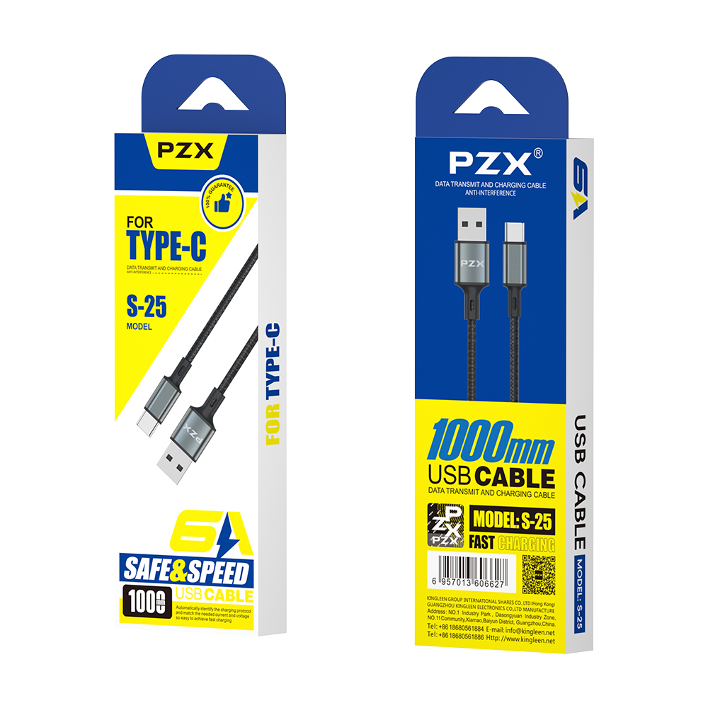 Кабел Type C PZX S-25 6A с оплетка 1m