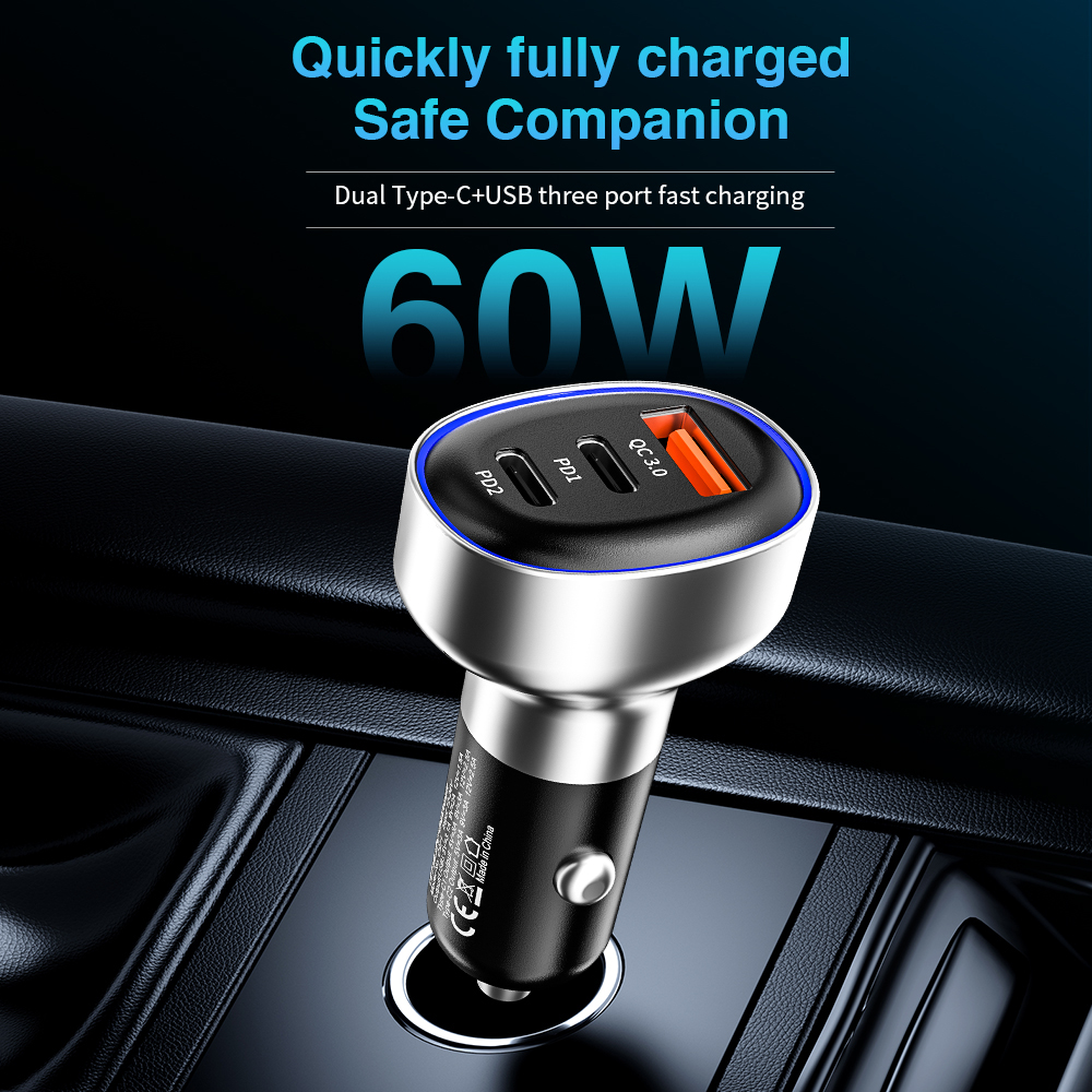 12V-24V Зарядно USB PZX C971 2 x Type-C + USB 60W