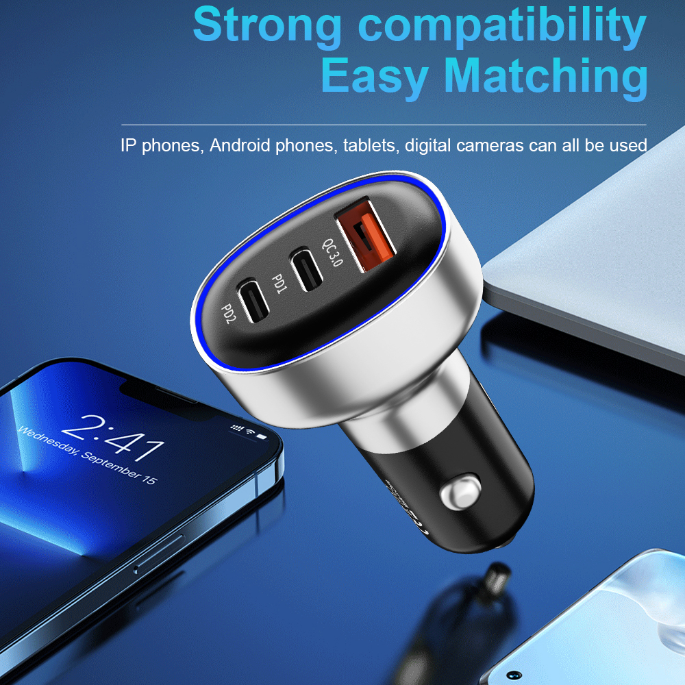 12V-24V Зарядно USB PZX C971 2 x Type-C + USB 60W