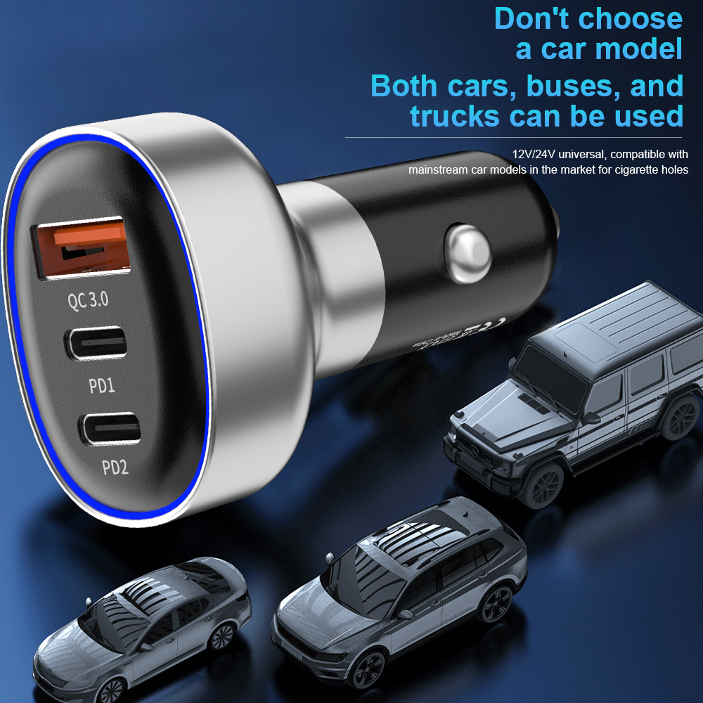 12V-24V Зарядно USB PZX C971 2 x Type-C + USB 60W