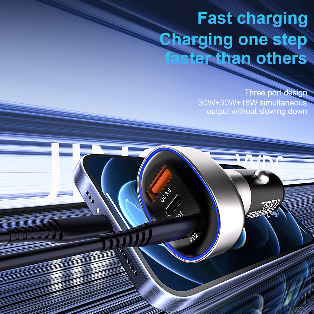 12V-24V Зарядно USB PZX C971 2 x Type-C + USB 60W