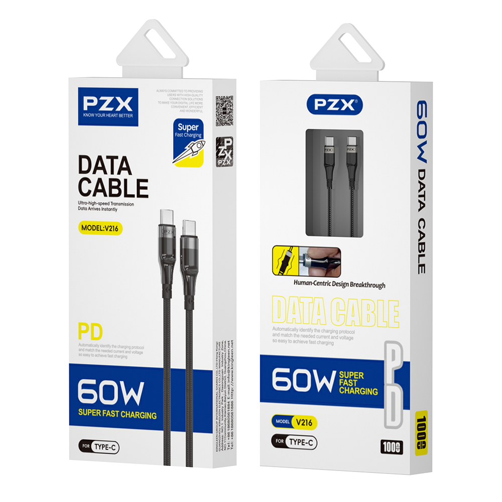 Кабел PZX Type C - Type C V216 60W 1m