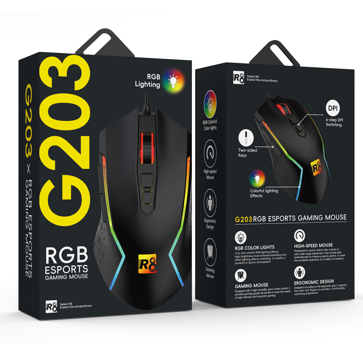 Оптична мишка R8 G203 USB 7D Gaming RGB