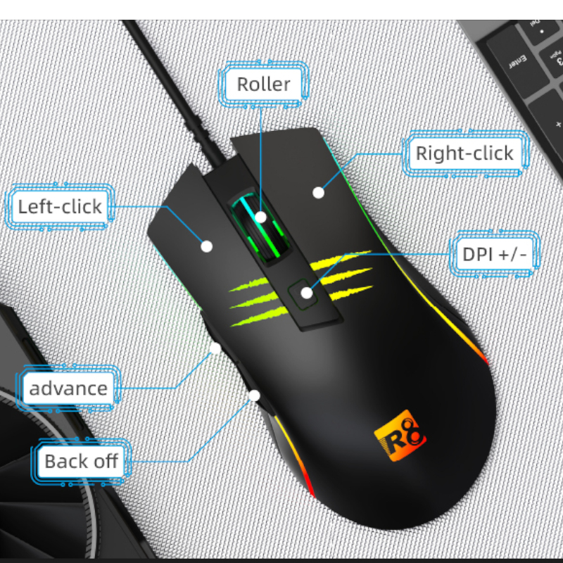 Оптична мишка R8 G204 USB 6D Gaming RGB