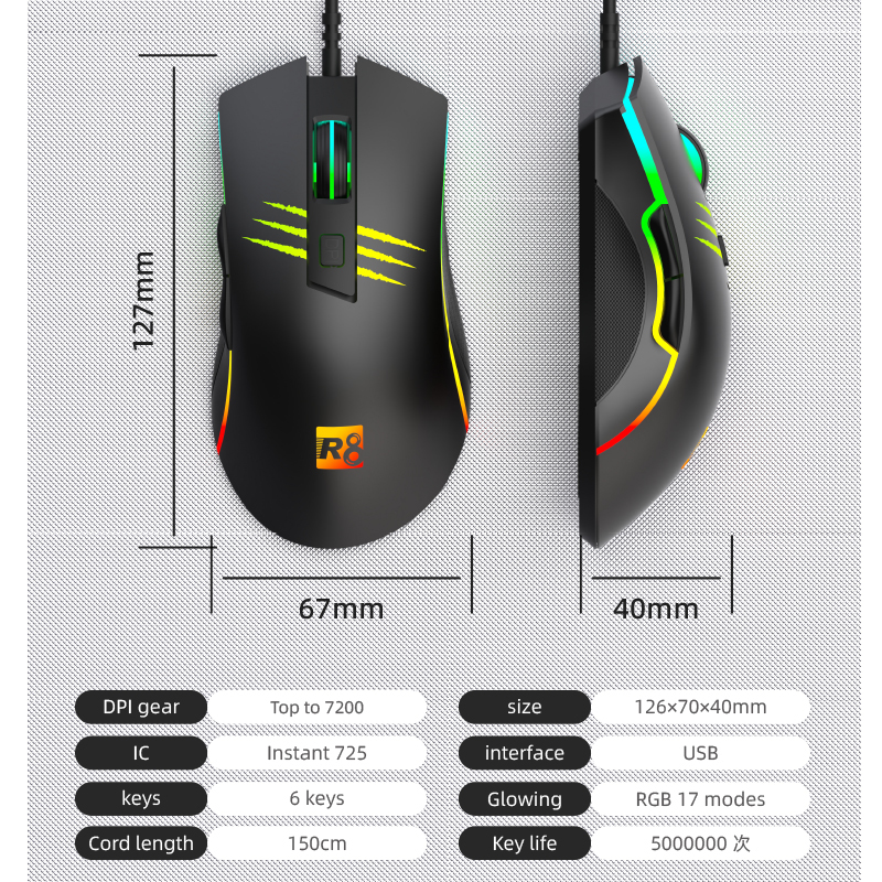 Оптична мишка R8 G204 USB 6D Gaming RGB