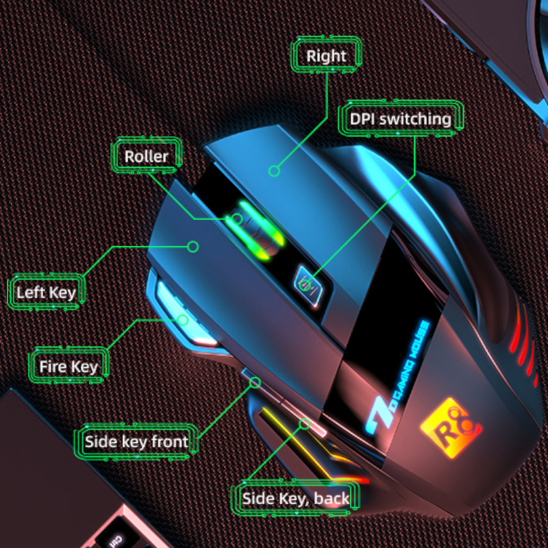 Безжична оптична мишка R8 G305 USB 7D Gaming RGB - презареждаема
