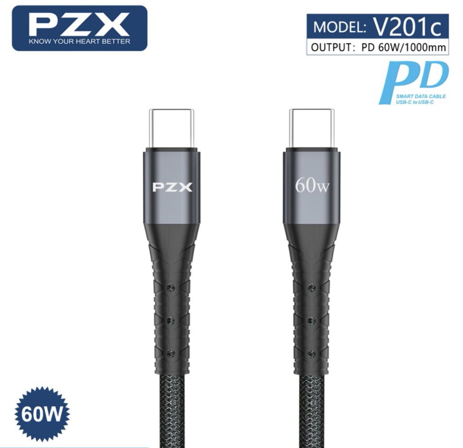 Кабел Type C - Type C PZX V201C 60W 1m