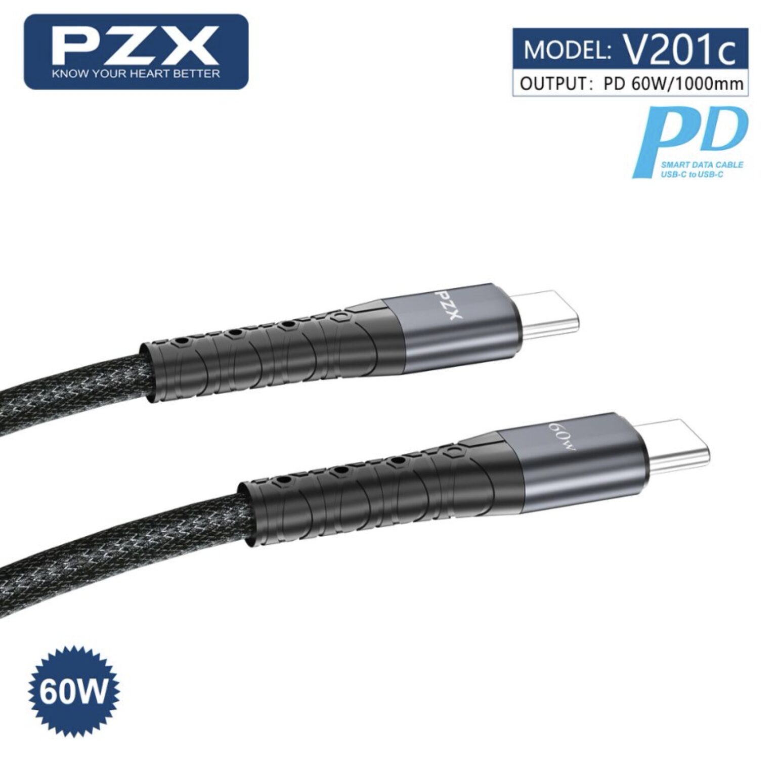Кабел Type C - Type C PZX V201C 60W 1m