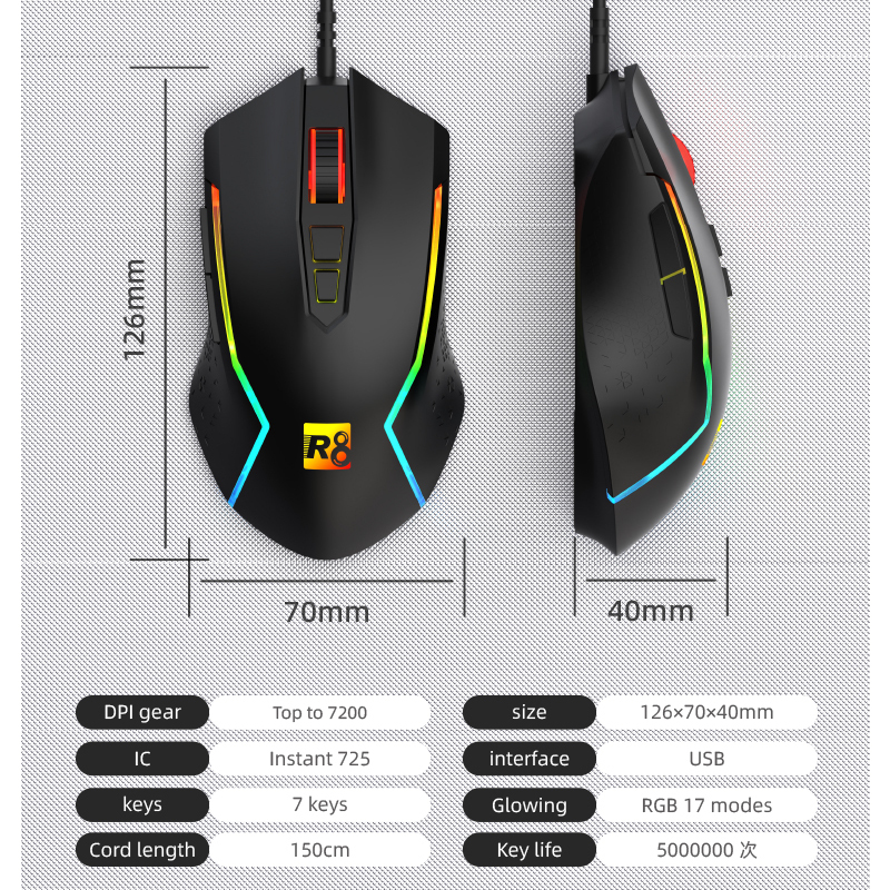 Оптична мишка R8 G203 USB 7D Gaming RGB