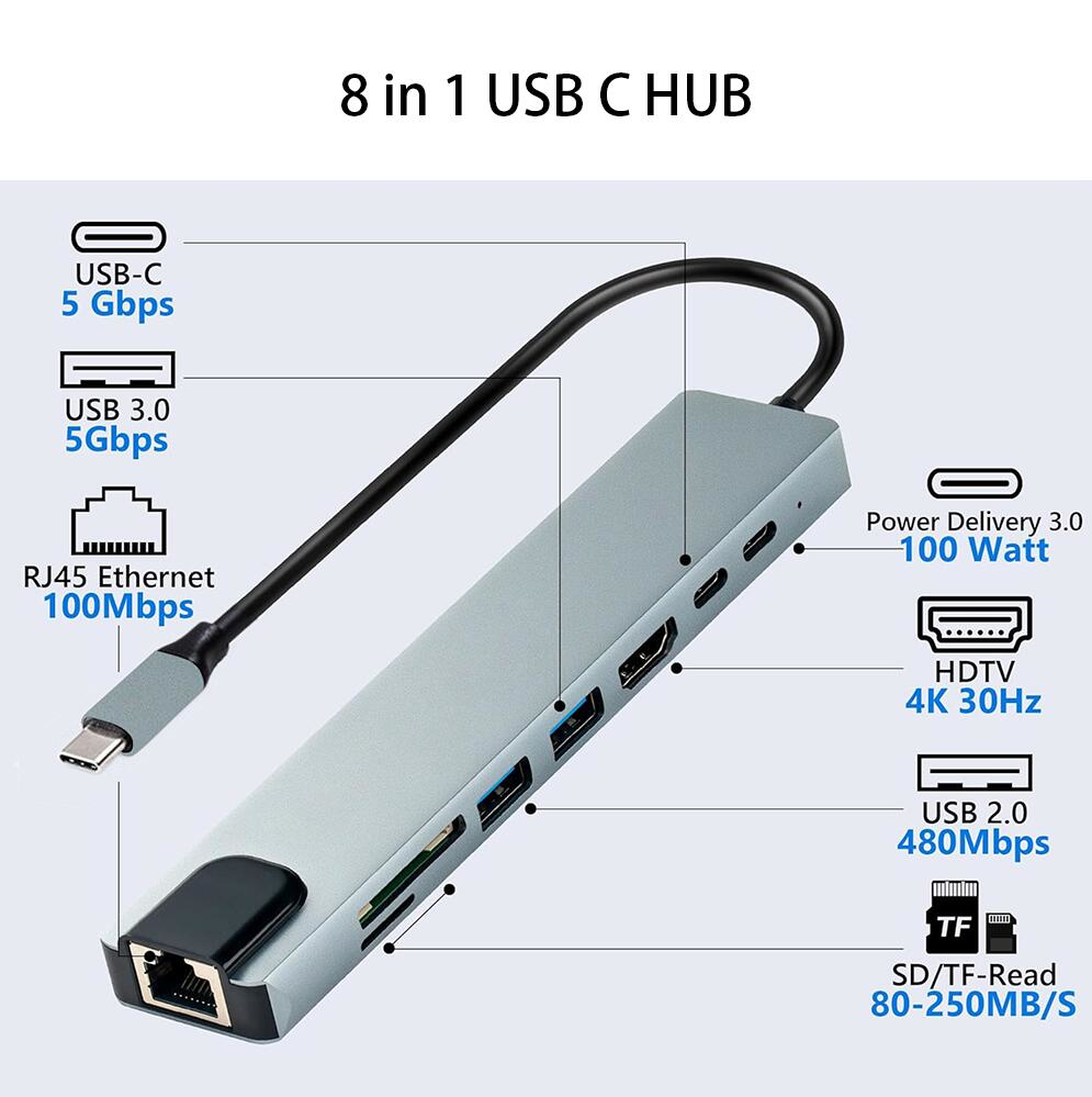 USB HUB R8 модел AH-07 Type-C 8 in 1
