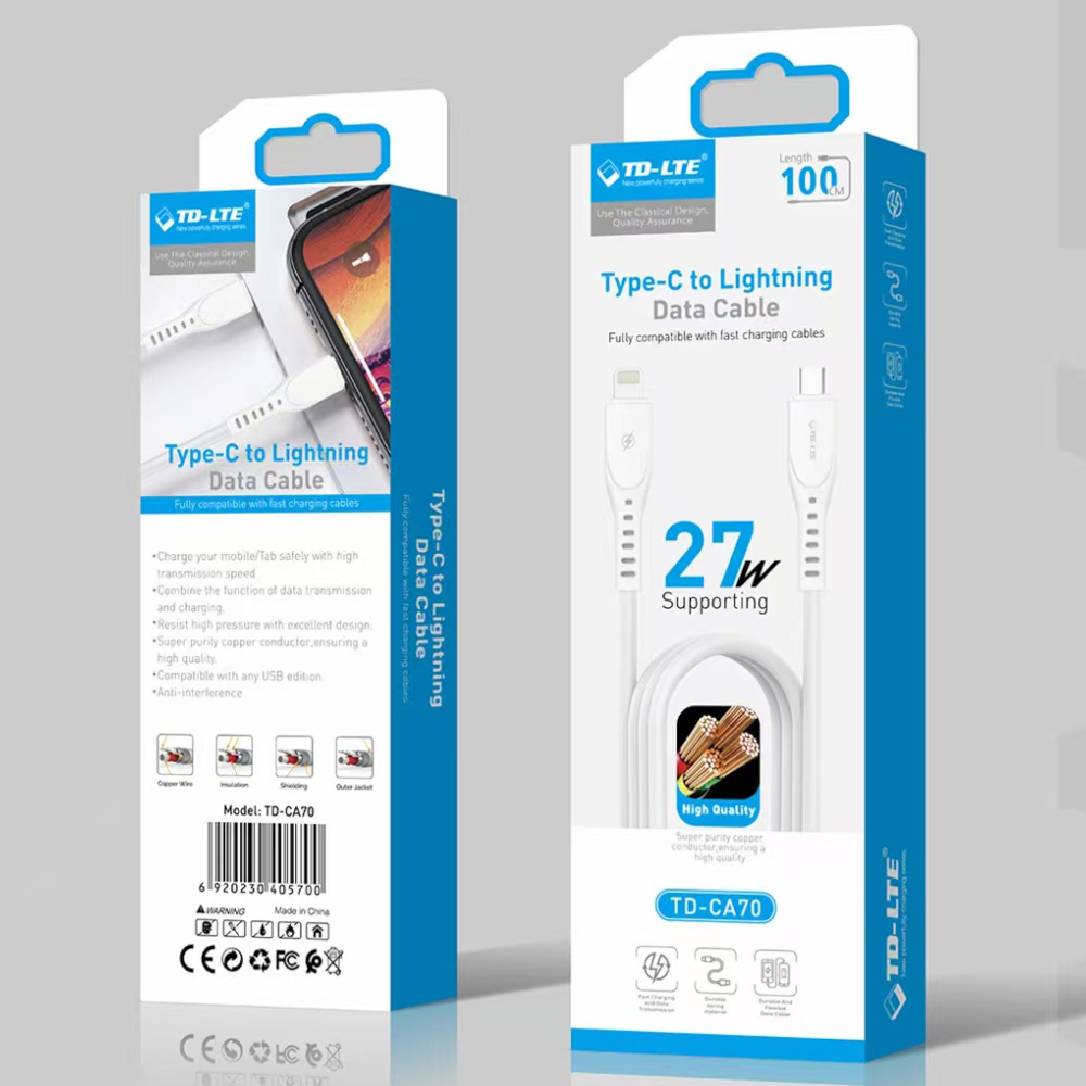 Кабел USB Type C - Lightning TD-LTE CA79 1м 27W