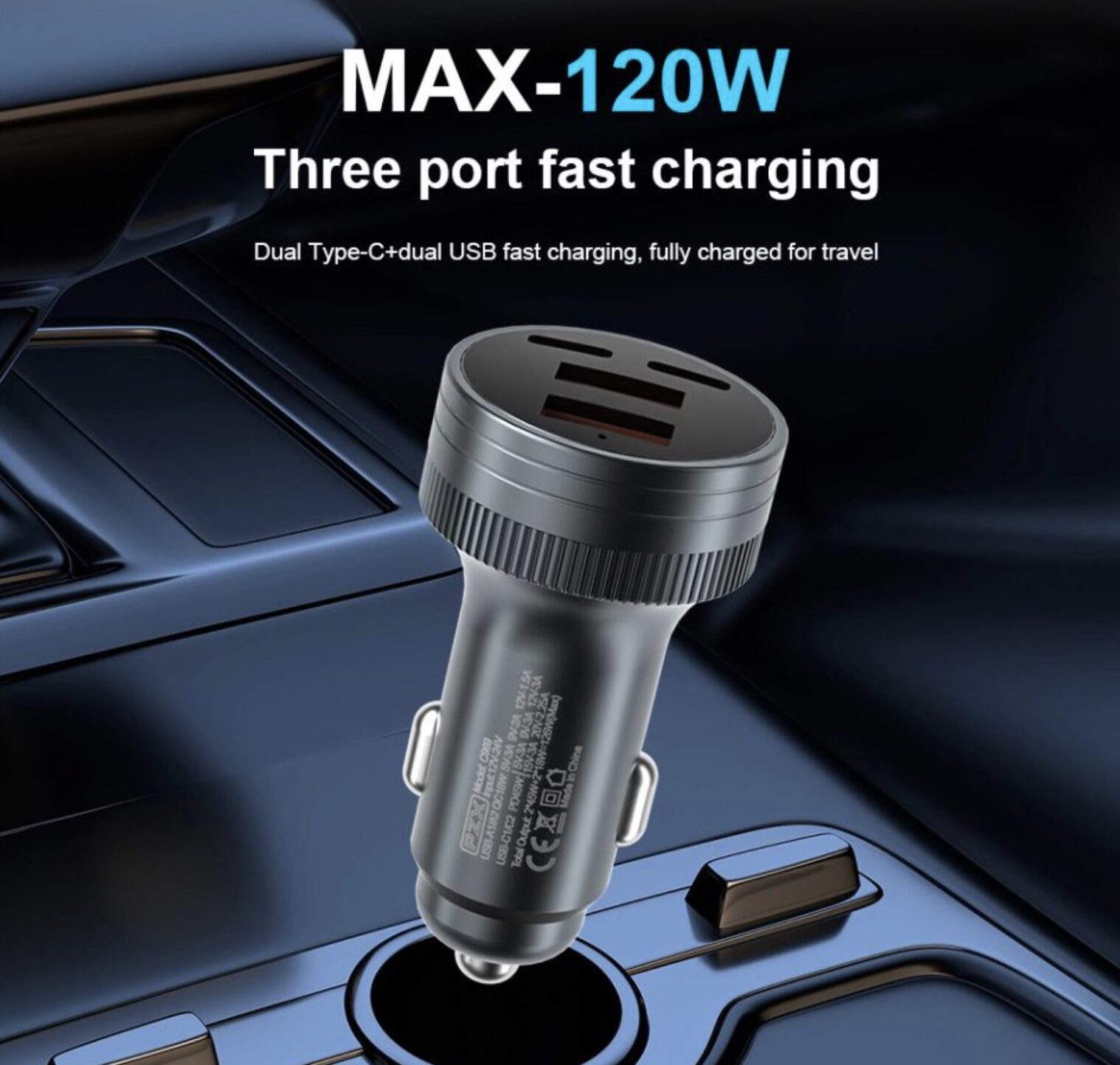 12V-24V Зарядно USB C969 PD 4 порта/ 120W + кабел