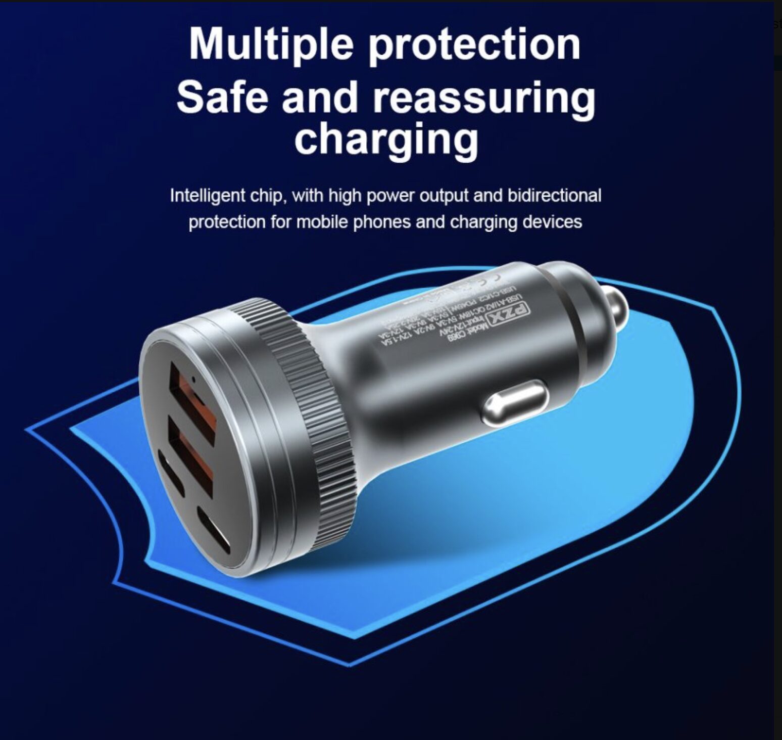 12V-24V Зарядно USB C969 PD 4 порта/ 120W + кабел