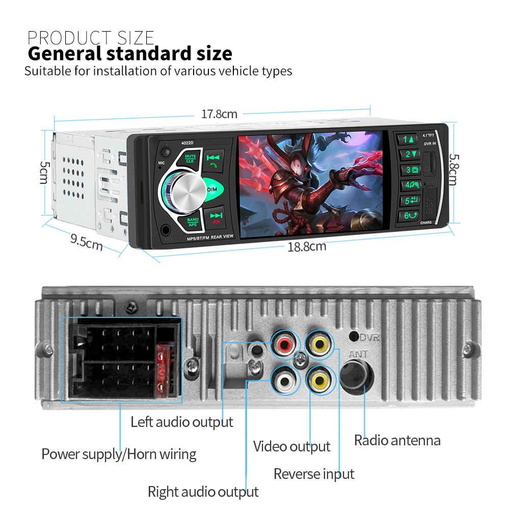 Радио MP5 плеър за кола 4202 4.1инчов дисплей, Bluetooth, RDS, USB, SD, AUX, FM радио, дистанционно