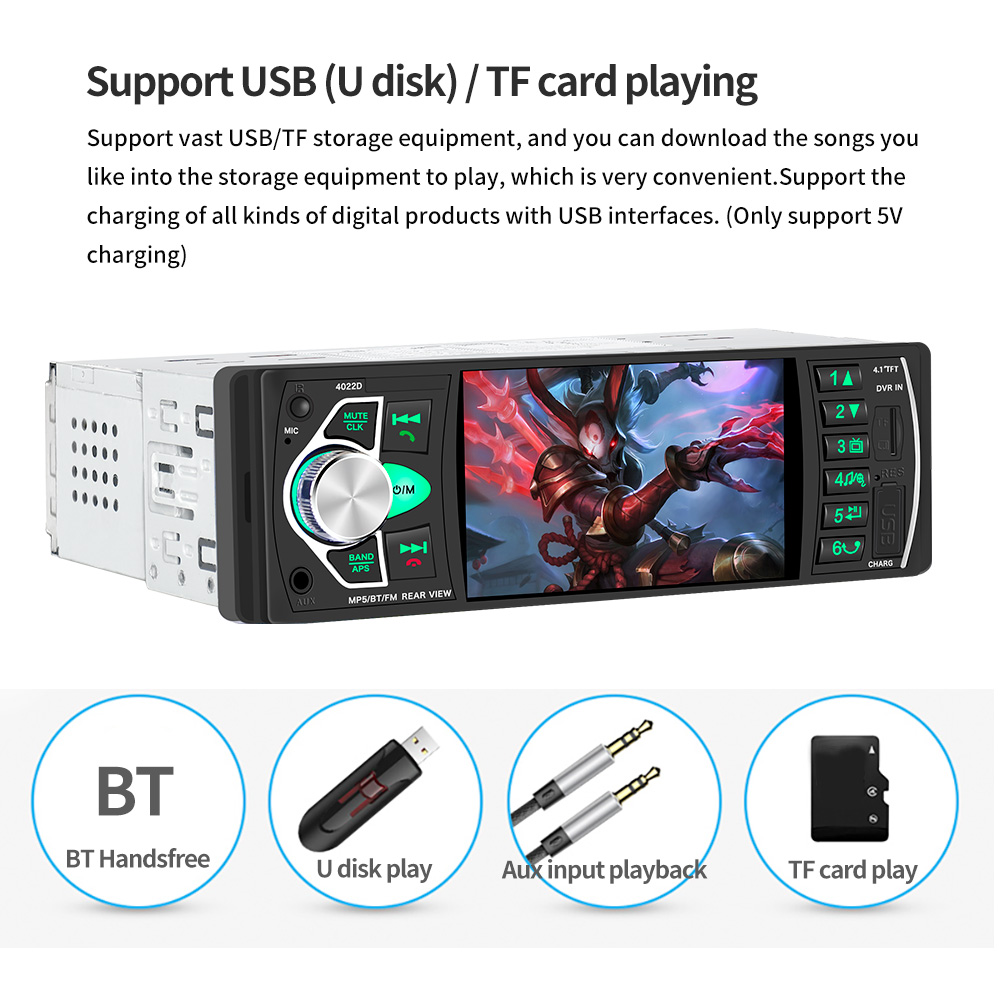 Радио MP5 плеър за кола 4202 4.1инчов дисплей, Bluetooth, RDS, USB, SD, AUX, FM радио, дистанционно