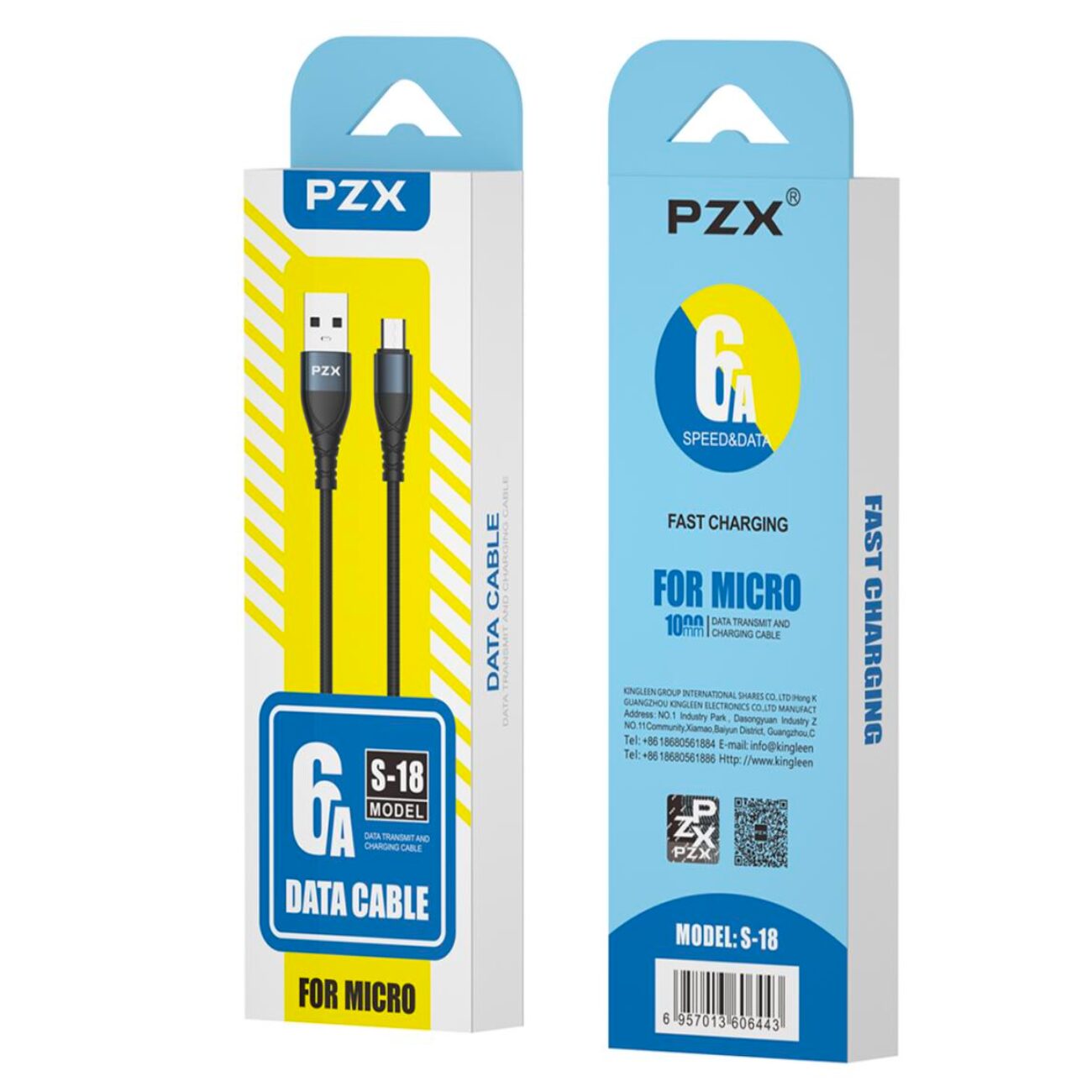 Кабел PZX Micro USB - USB S-18 6A 1m с оплетка