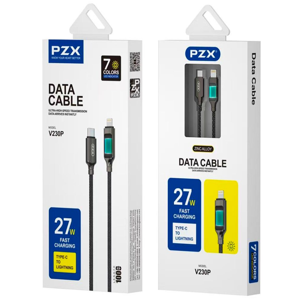Кабел PZX Type C - Lightning V230P 27W 1м -7led