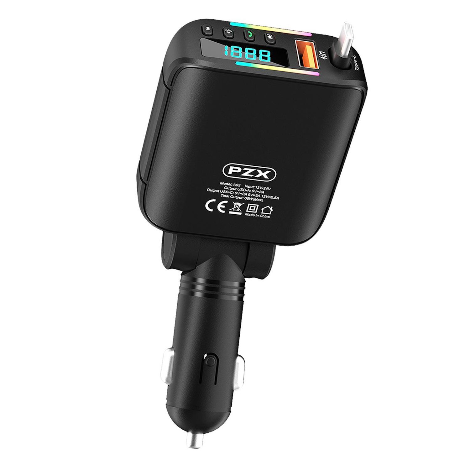 FM трансмитер Bluetooth PZX A03 66W PD Charge