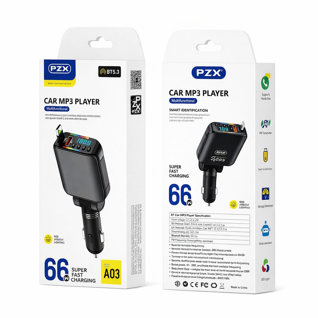 FM трансмитер Bluetooth PZX A03 66W PD Charge